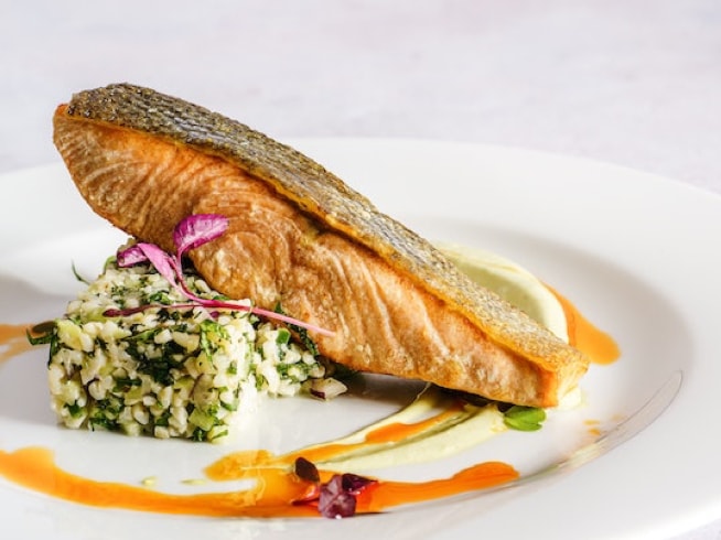 seared salmon with a buckwheat summer salad